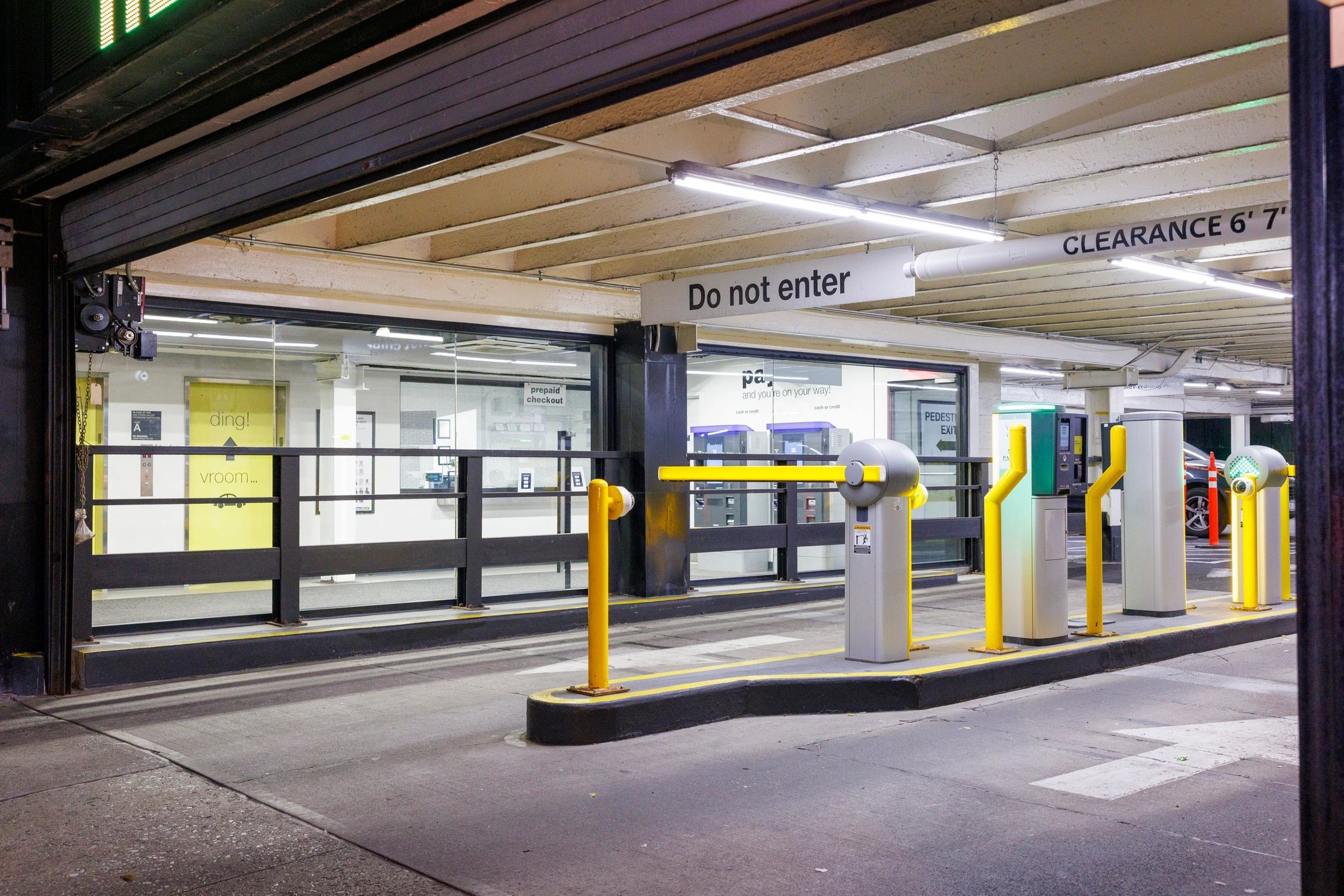 Barrier gate at a parking entrance